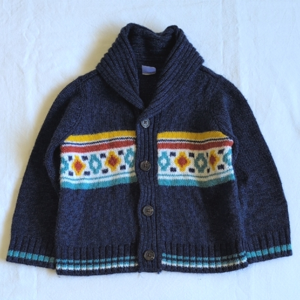 Carter's 2T Wool Blend Shawl Collar Knit Cardigan Sweater Geometric Native Cabin